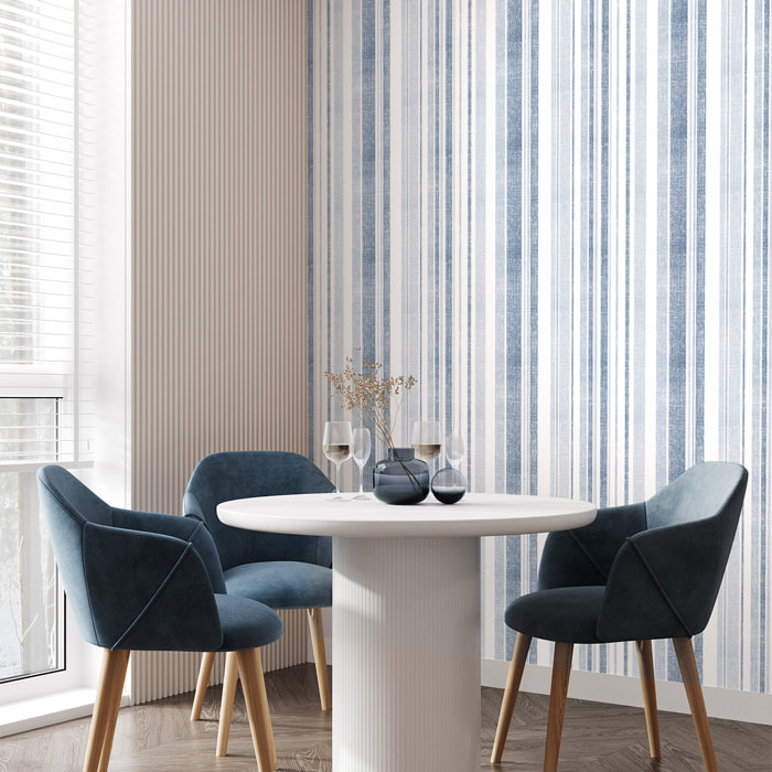 Papier peint intissé pré-encollé - SCANDINAVE LIGNES VERTICALES BLEUES - 1 rouleau