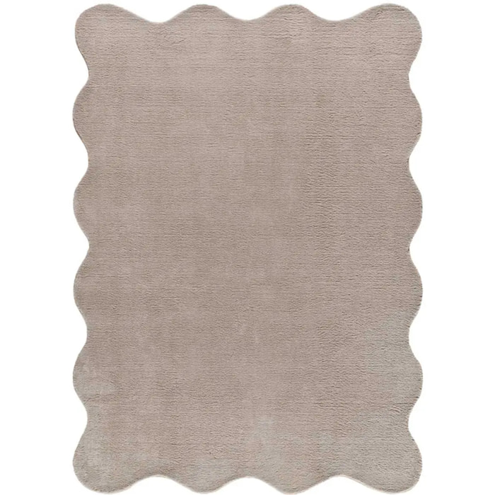 MELLOW Alfombra lavable lisa con borde ondulado piedra, varias medidas disponibles.