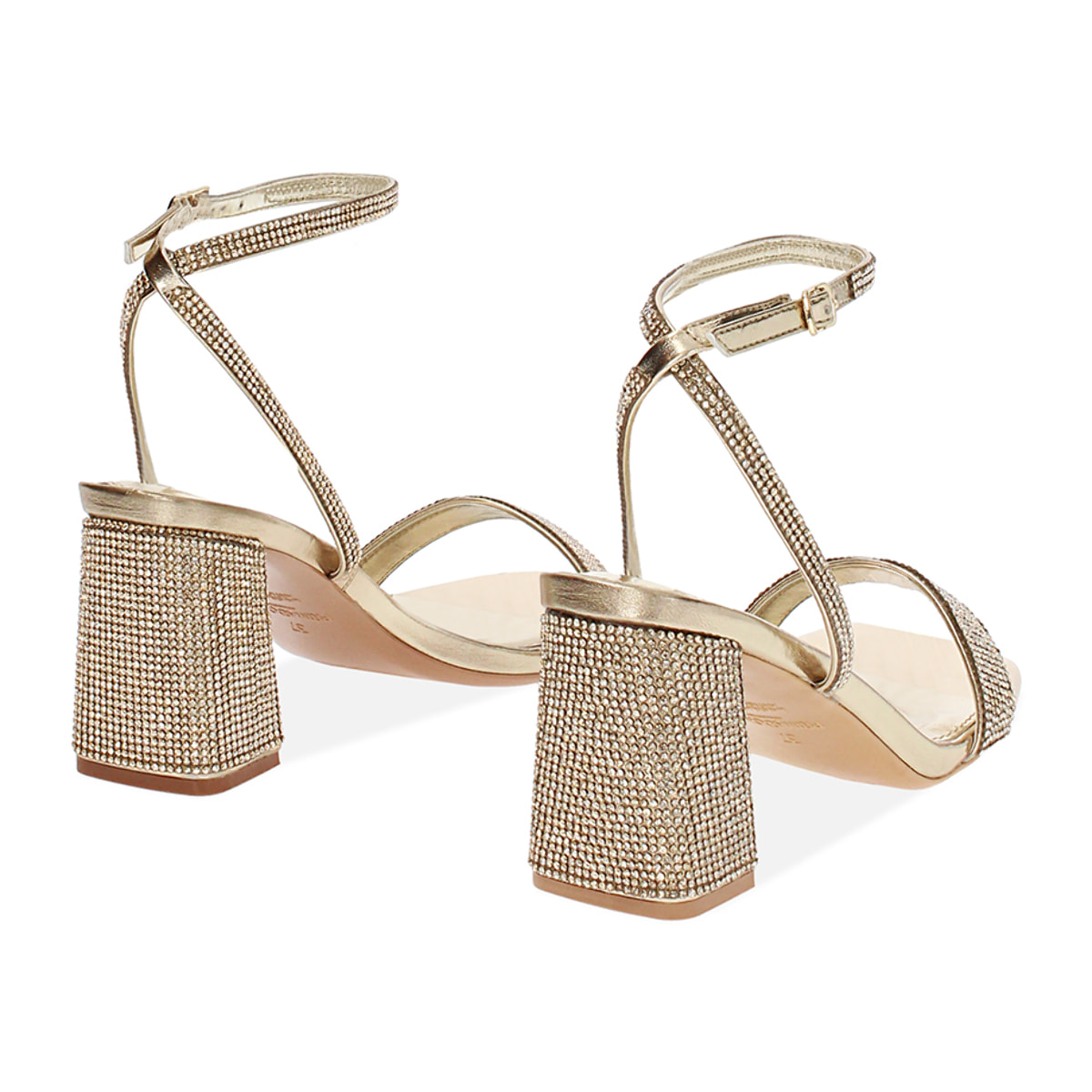 Sandalo donna oro luminoso, tacco gioiello 7,5 cm
