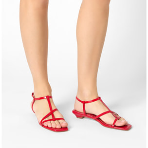 Sandalo donna rosso basso con t-bar