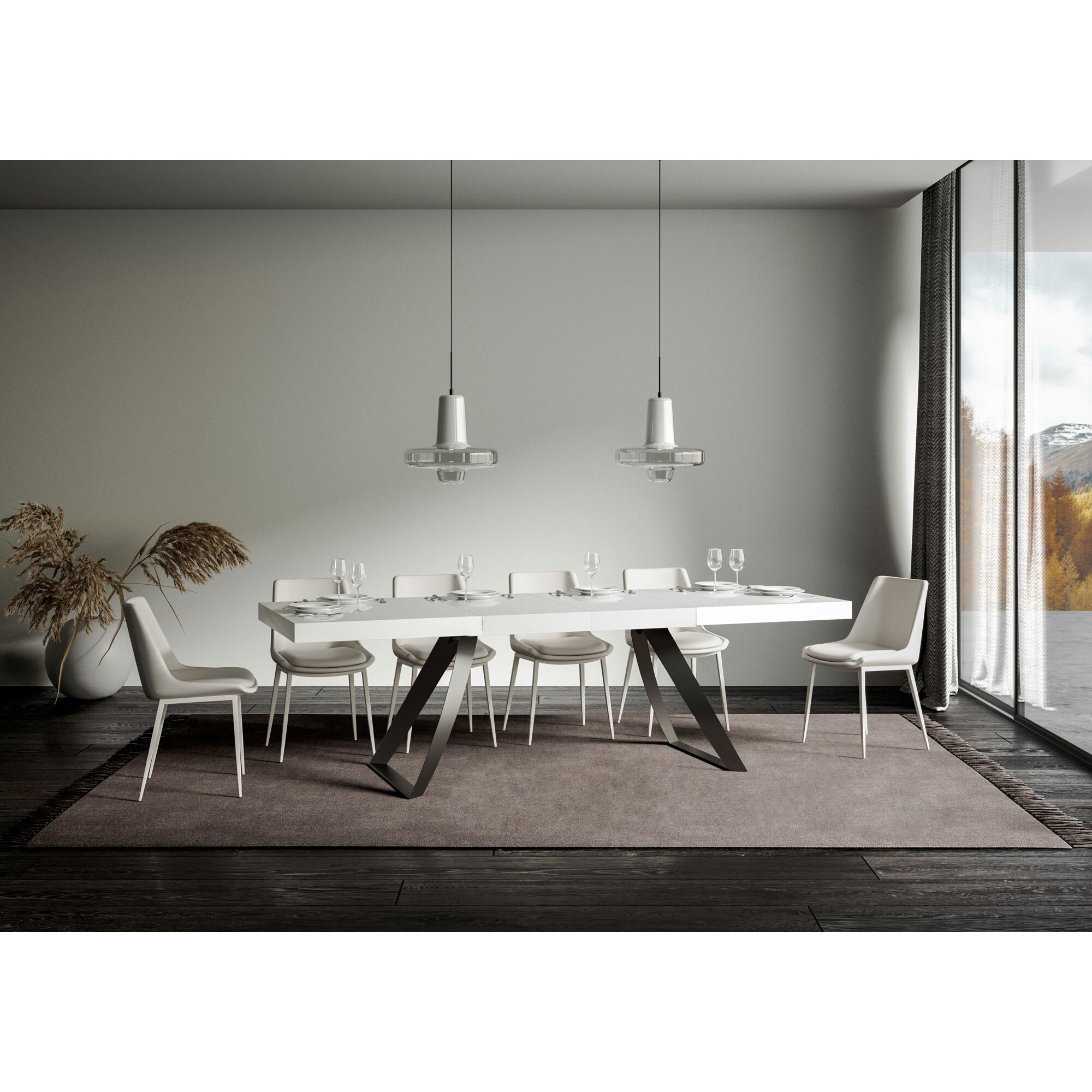 Mesa extensible 90x160/264 cm Proxy Premium Fresno Blanco estructura Antracita