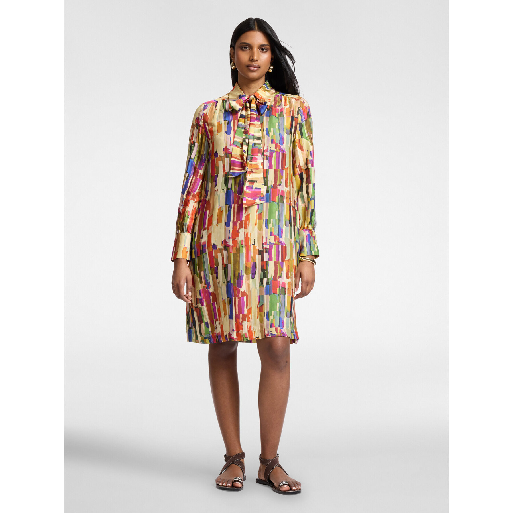 Elena Mirò - Vestido estampado con lazo - Beige