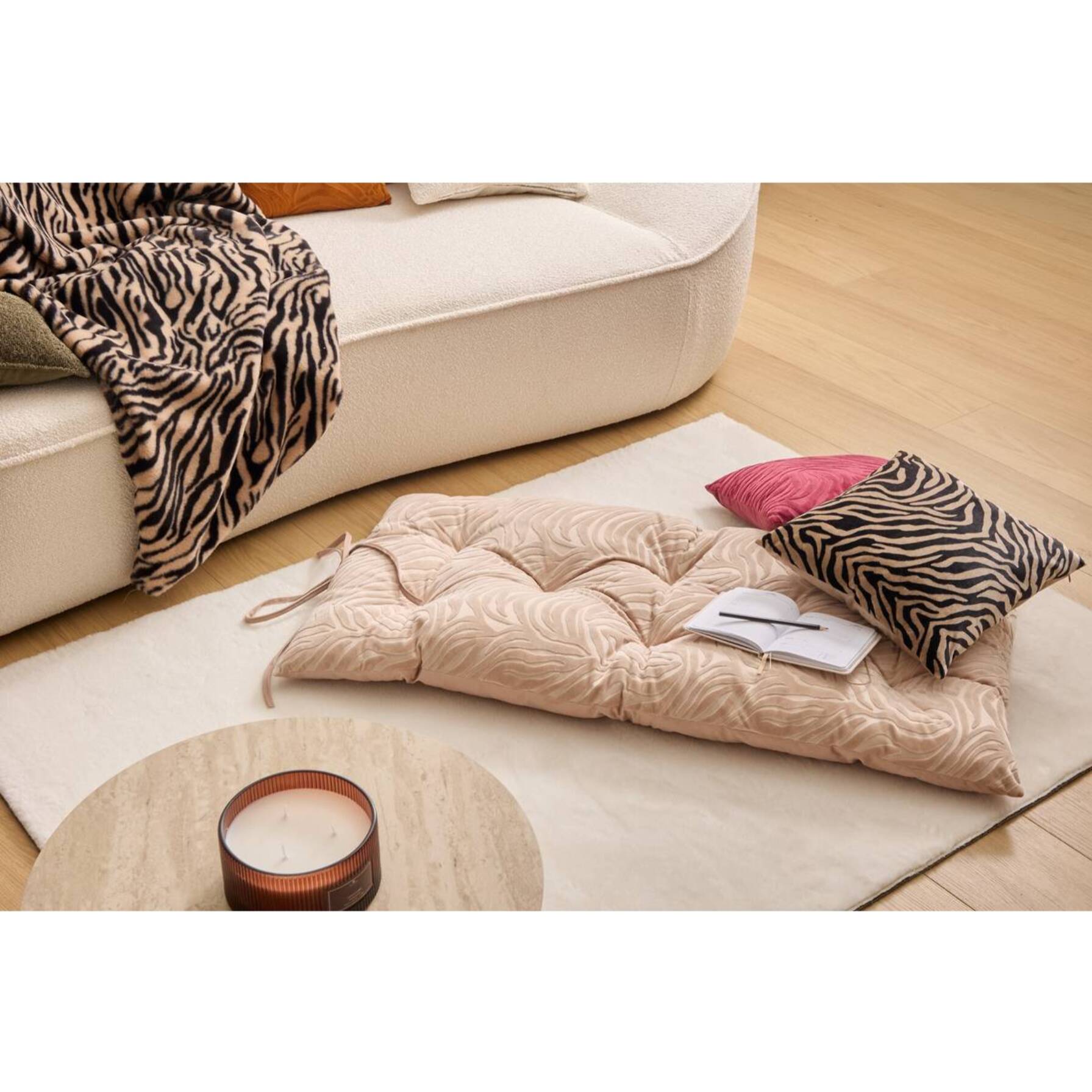 Coussin de sol Tigris beige lin 120x60cm