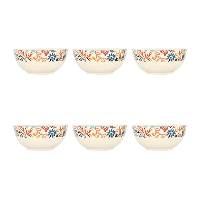 Lot de 6 bols à motif floral coloré 600ml JAIPUR