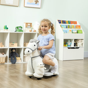 Caballito Eléctrico con Música, Batería 6V, Caballo de Juguete Eléctrico, Tacto Suave, Ruedas Silenciosas de PU, Marcha Adelante, Regalo para Niños y Niñas de 1,5 a 5 Años, Blanco