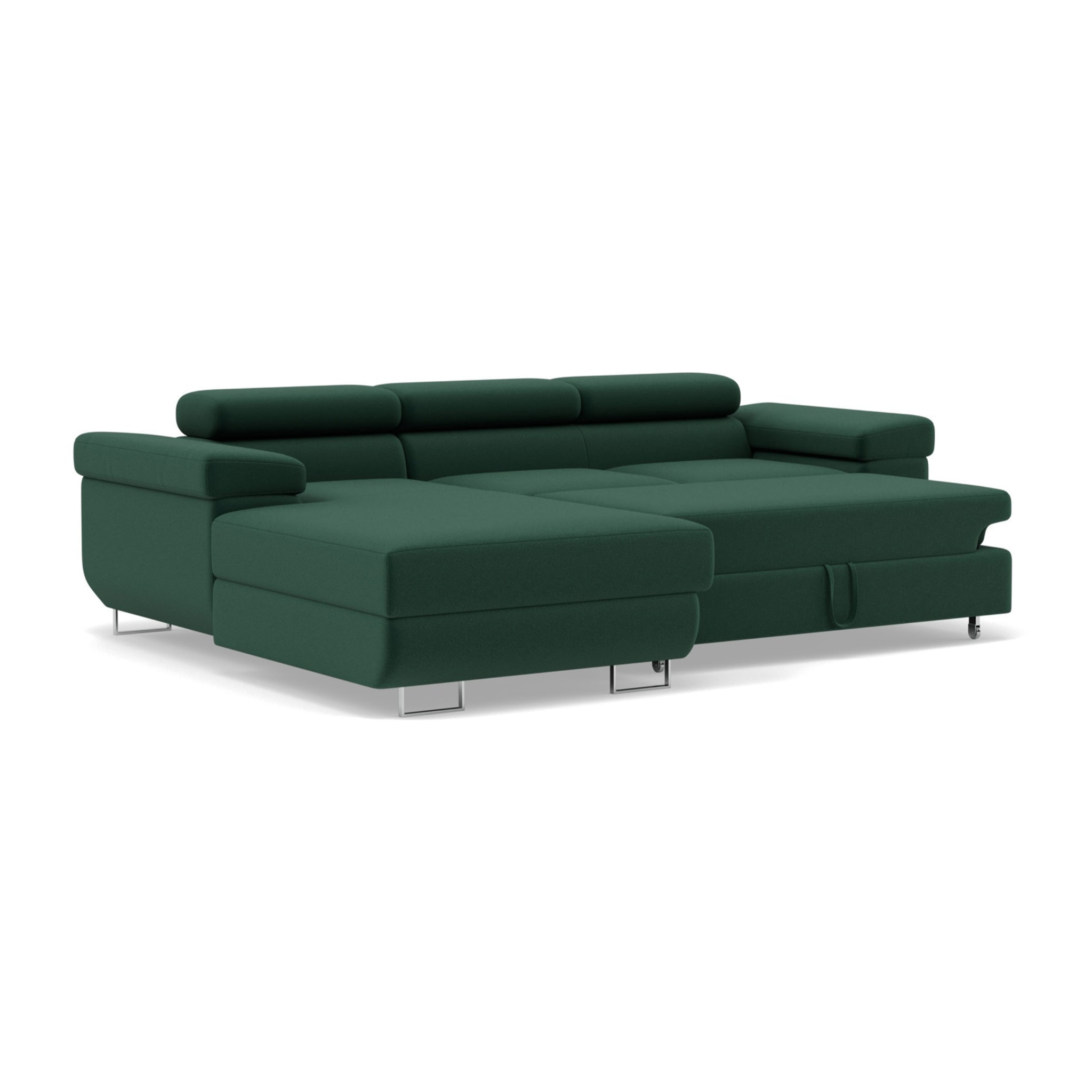 Pablo - canapé d'angle gauche - 6 places - convertible avec coffre et têtières réglables - en velours - Vert