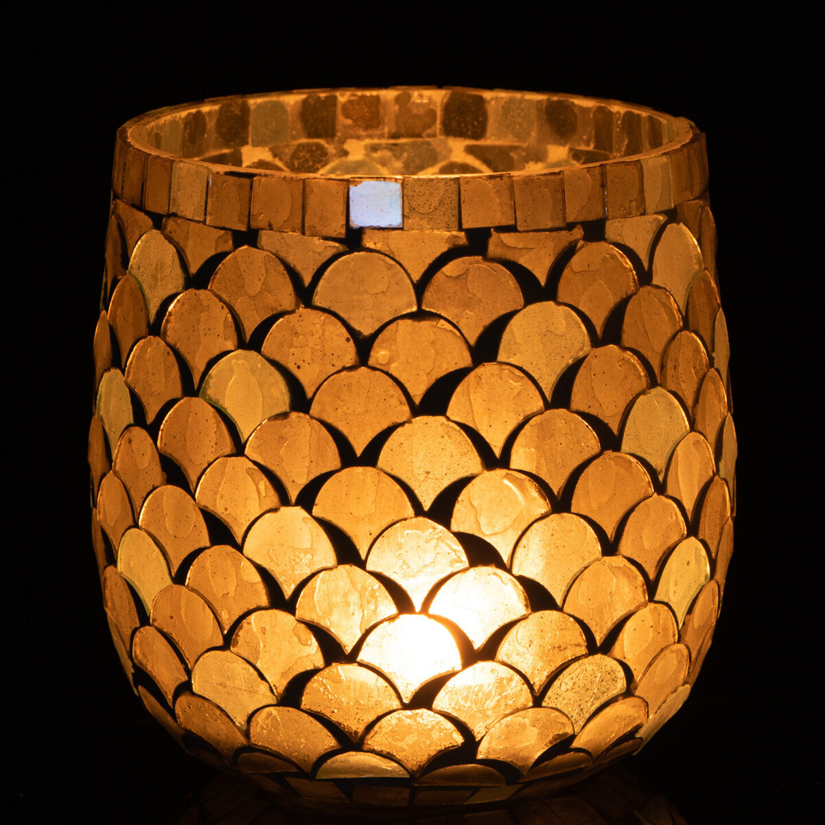 J-Line photophore Mosaique - verre - blanc/jaune clair - medium