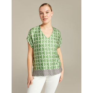 Elena Mirò - Blusa de raso estampado - Verde