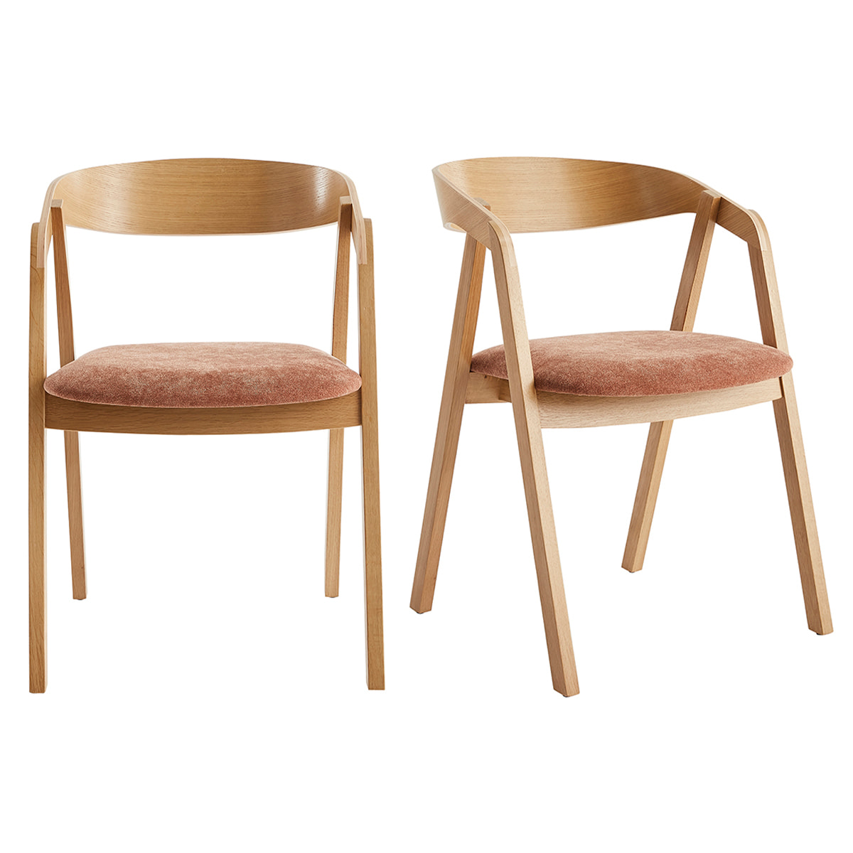 Chaises scandinaves empilables en bois clair chêne et tissu effet velours terracotta (lot de 2) LOVA