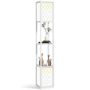 Lámpara de Pie Moderna con Estantes, Lámpara de Pie para Salón Casquillo E27, 40 W, con Pantallas de Tela de Malla e Interruptor de Cadena, para Dormitorio, Oficina y Sala de Estar, Blanco