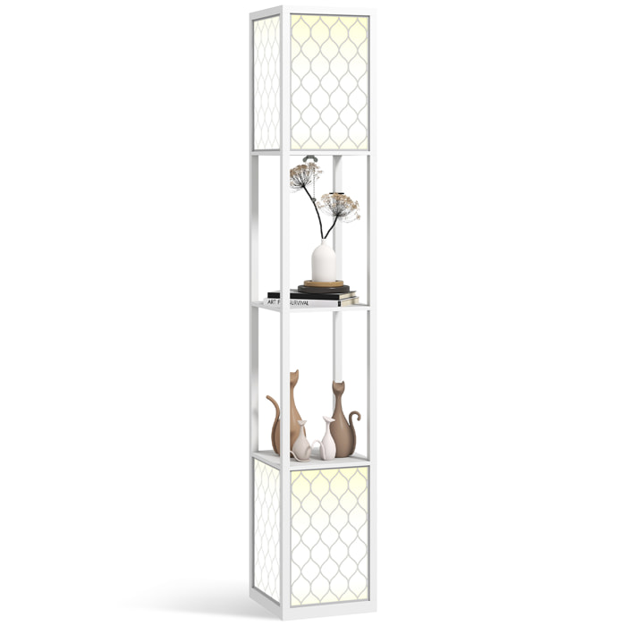 Lámpara de Pie Moderna con Estantes, Lámpara de Pie para Salón Casquillo E27, 40 W, con Pantallas de Tela de Malla e Interruptor de Cadena, para Dormitorio, Oficina y Sala de Estar, Blanco