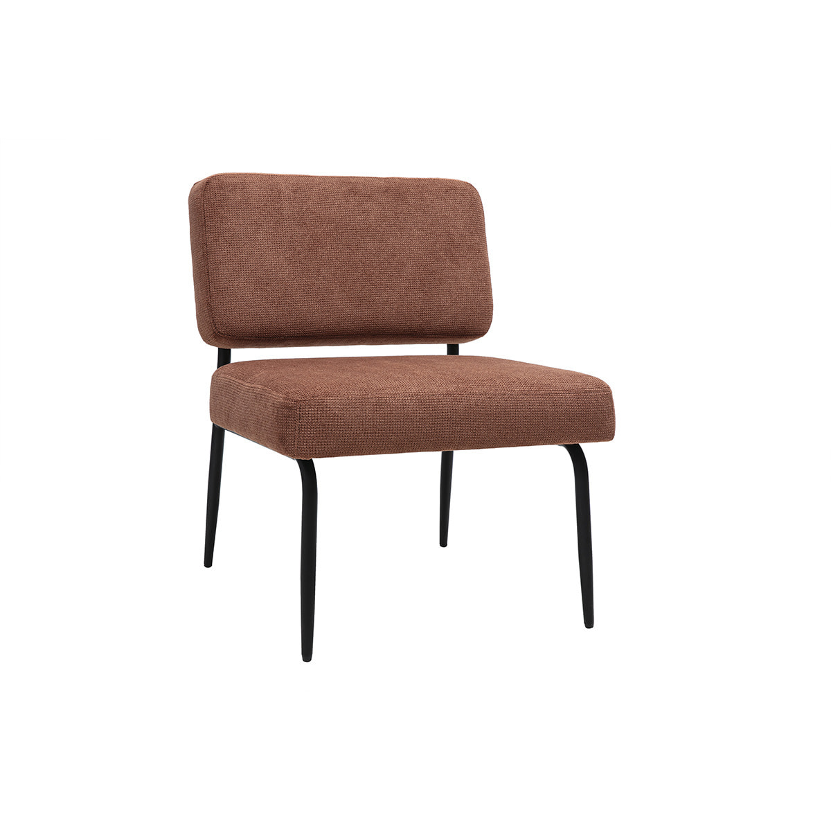 Fauteuil en tissu chenille terre brûlée et métal noir VEDANA