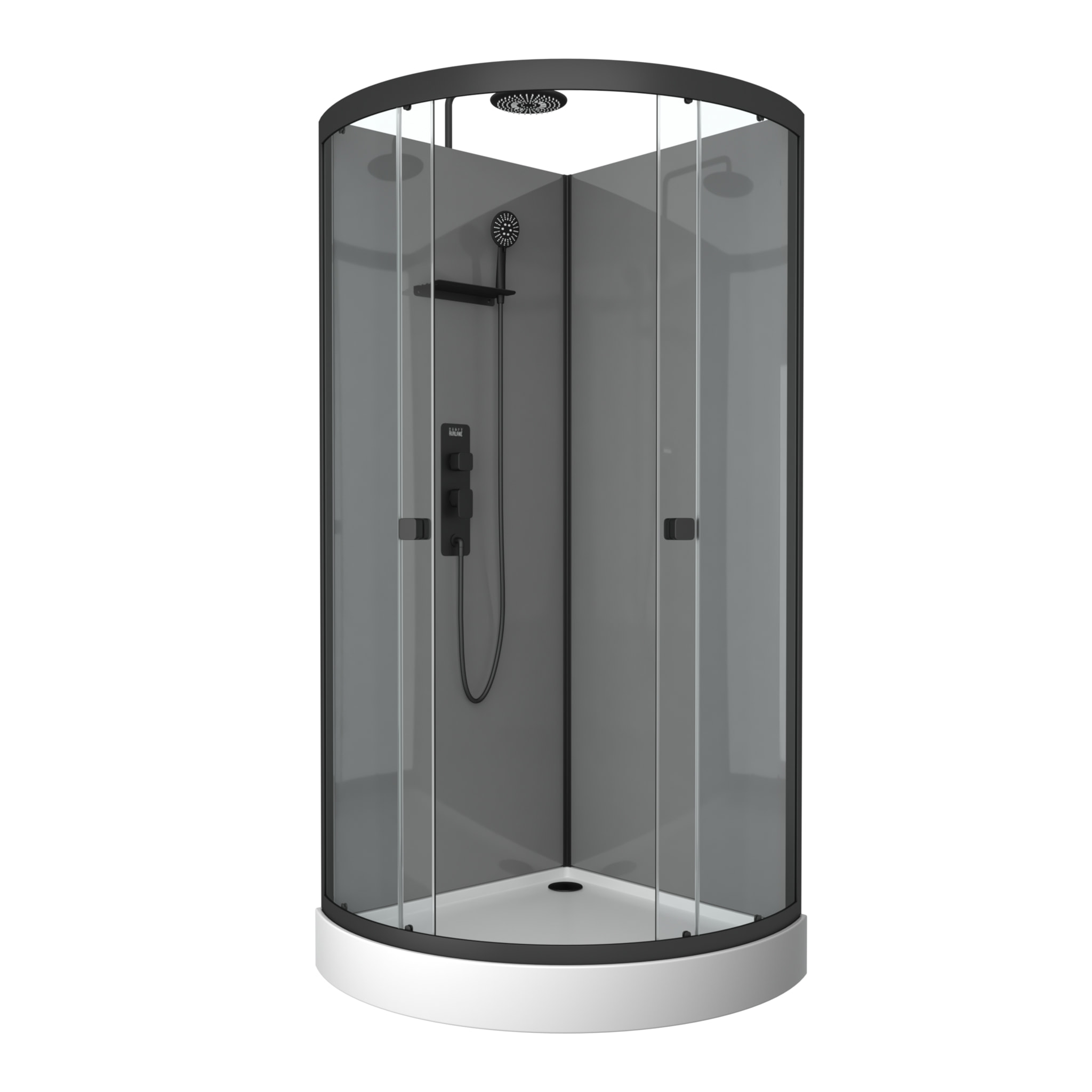 Cabine de douche 1/4 de cercle 90x90x215/230 cm - Fonds Gris Profilés Noir Mat - FOGGY