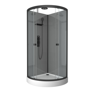 Cabine de douche 1/4 de cercle 90x90x215/230 cm - Fonds Gris Profilés Noir Mat - FOGGY