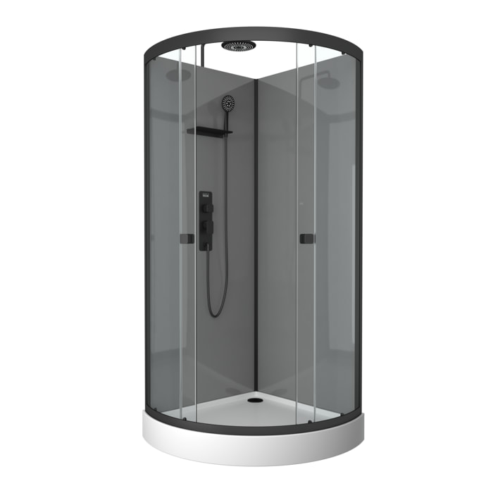 Cabine de douche 1/4 de cercle 90x90x215/230 cm - Fonds Gris Profilés Noir Mat - FOGGY