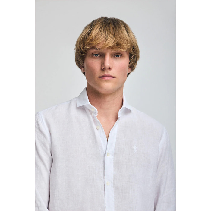 Camicia bianca in lino tinta in capo con ricamo Rigby Go