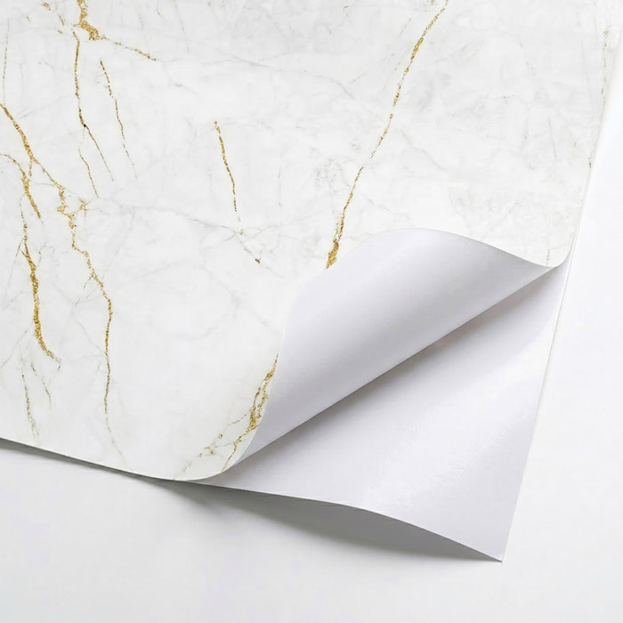 Sticker Sol avec laminat de Protection en Plastique Anti-dérapant | Stickers adhésif Sol - SOL MARBRE BLANC ET DORURES - 1 sticker