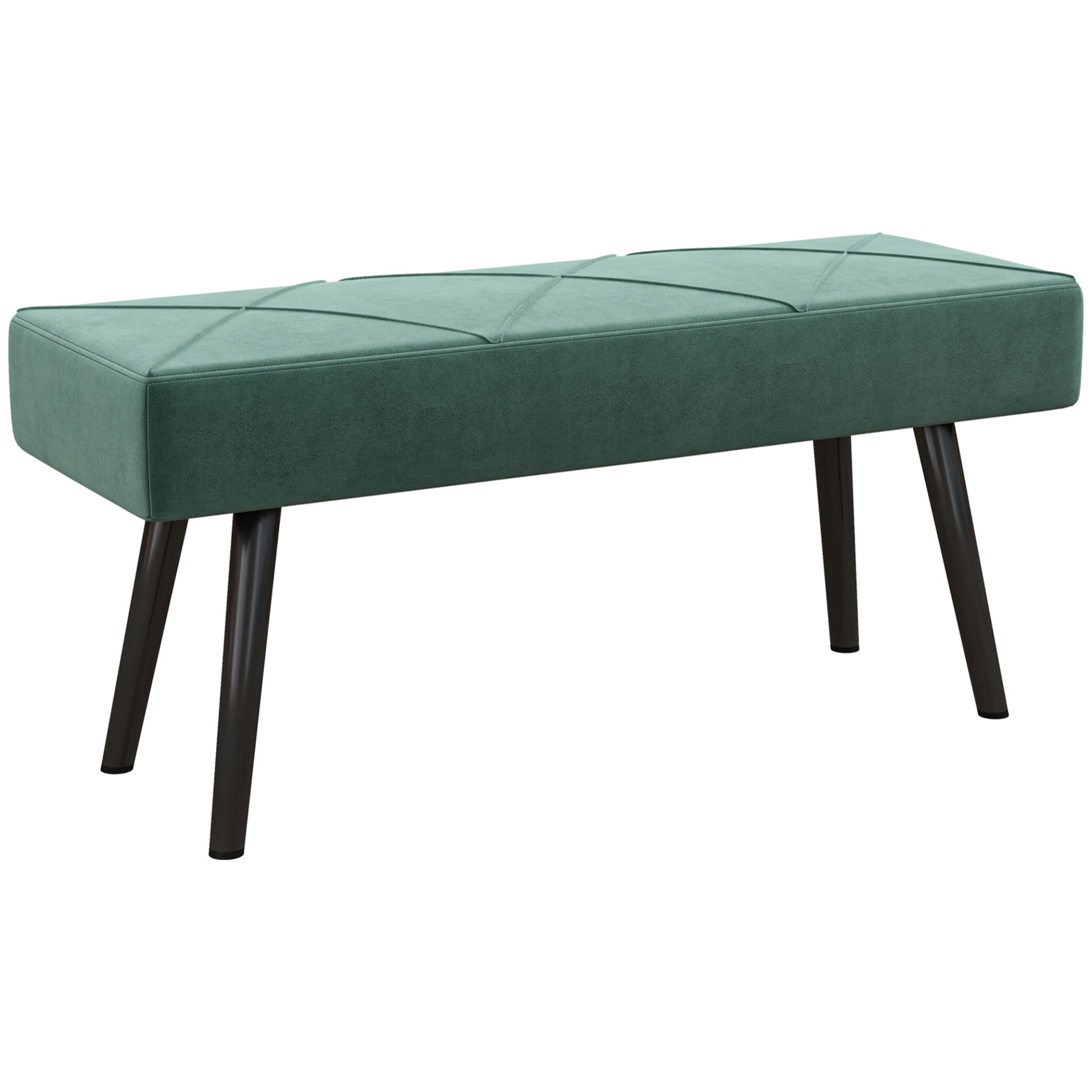 Taburete Pie de Cama Multifuncional Banco Pie de Cama Moderno Banco Dormitorio con Pies de Acero y Asiento Acolchado Carga 120 kg para Entrada Pasillo 100x36x45 cm Verde