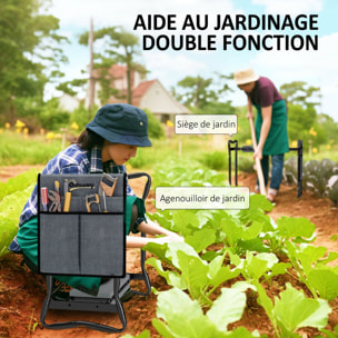 Tabouret de jardin pliable agenouilloir de jardin siège jardinage avec coussin pochette rangement outils gris