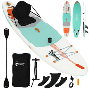 Tabla Paddle Surf Hinchable con Accesorios, 335 cm, Remo Convertible, Asiento, Aletas, Stand Up Paddle Board con Superficie Antideslizante, Bomba, Mochila y Funda, Carga 180 kg, para Adultos