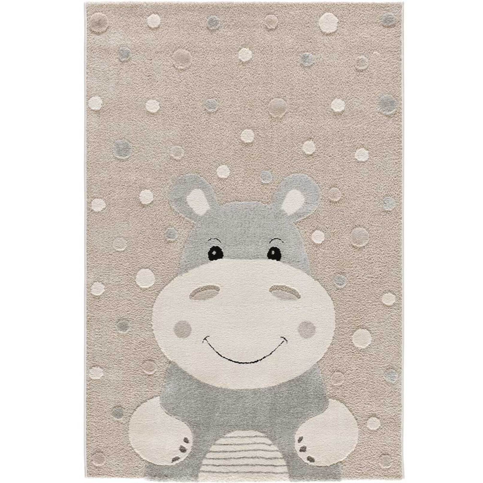 CLOWN Alfombra infantil con hipopótamo en color piedra, 120x170 cm