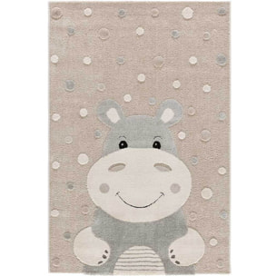 CLOWN Alfombra infantil con hipopótamo en color piedra, 120x170 cm