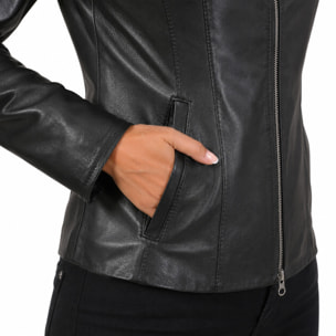 Giubbino in pelle di vitello nappa Nero-Slim Fit