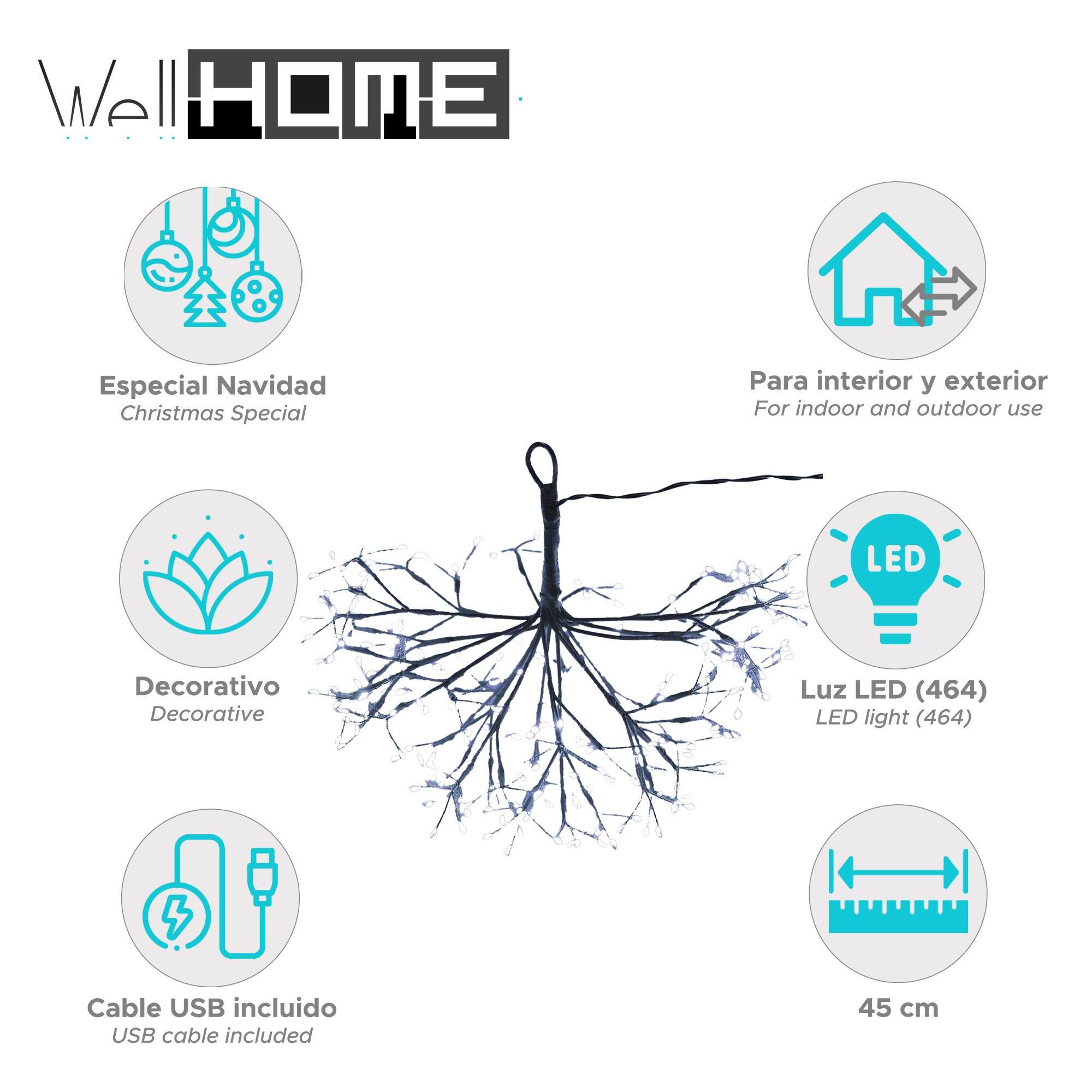 bola de luz colgante con 464 leds blancas 45cm