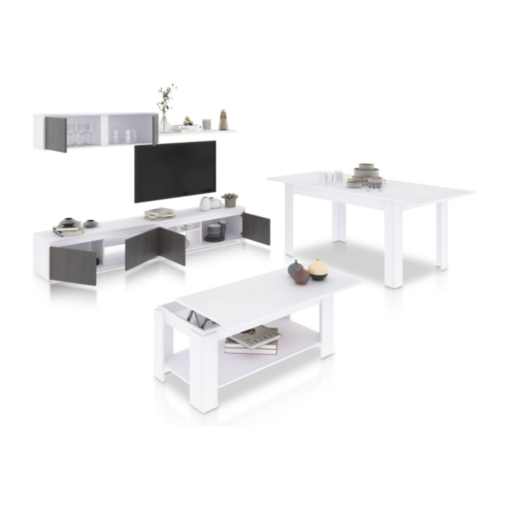 Pack salón con mesa de centro y mesa de comedor Arlet Max Blanco Artik (Blanco Mate) - Óxido