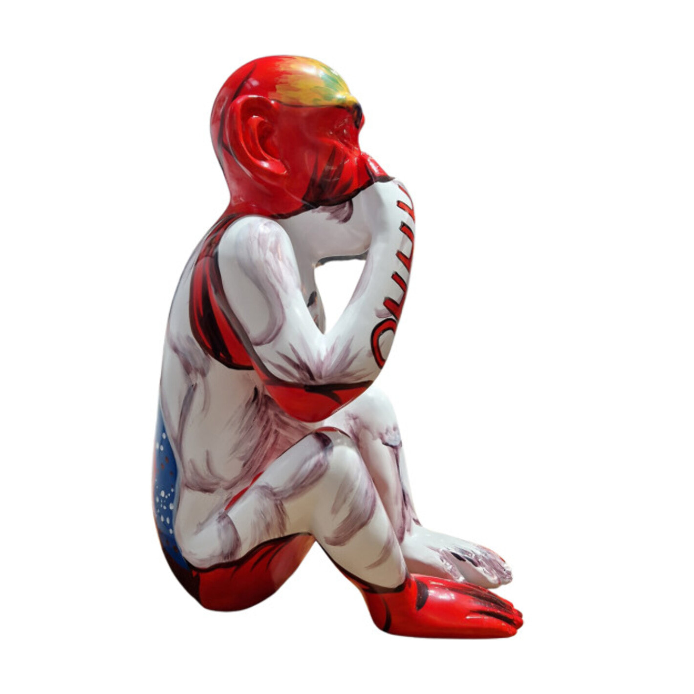 Statue singe rouge assis en résine H39cm - MARLIN