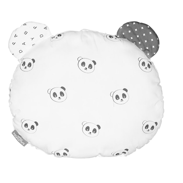 Coussin panda 35x8cm en coton blanc