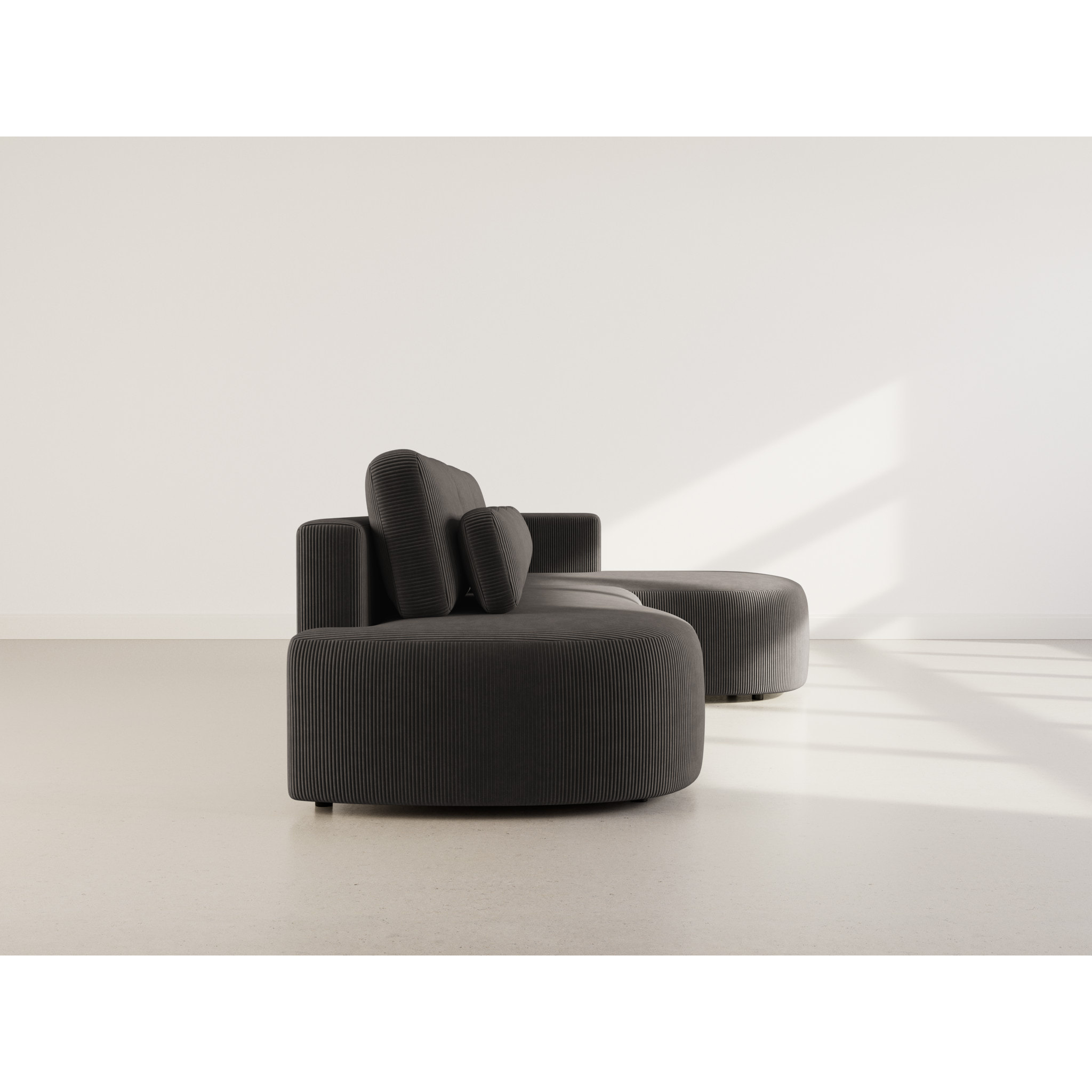 Mahina - canapé d'angle droit 4 places convertible avec coffre en velours côtelé - Gris foncé