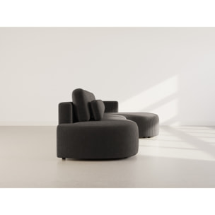 Mahina - canapé d'angle droit 4 places convertible avec coffre en velours côtelé - Gris foncé