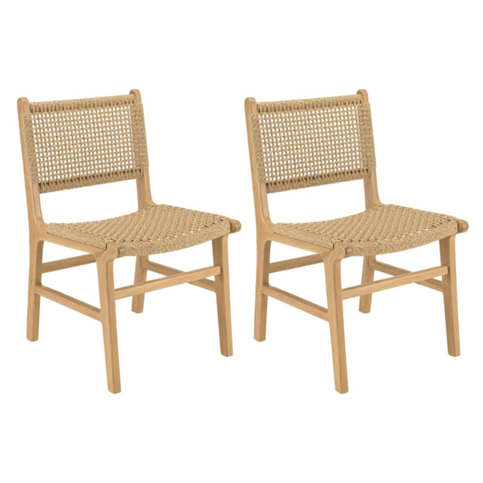 VALERIA - Lot de 2 chaises jardin teck naturel rotin synthétique beige
