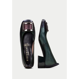 Bailarina Manila Azul Verde metalizado 3 cm