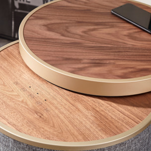 Mesa auxiliar altavoz con sonido de 65W y subwoofer, Bluetooth, base de carga inalámbrica. Mesilla o mesita para dormitorio o sala de estar - TD Systems SM65B11WR [Madera roble]