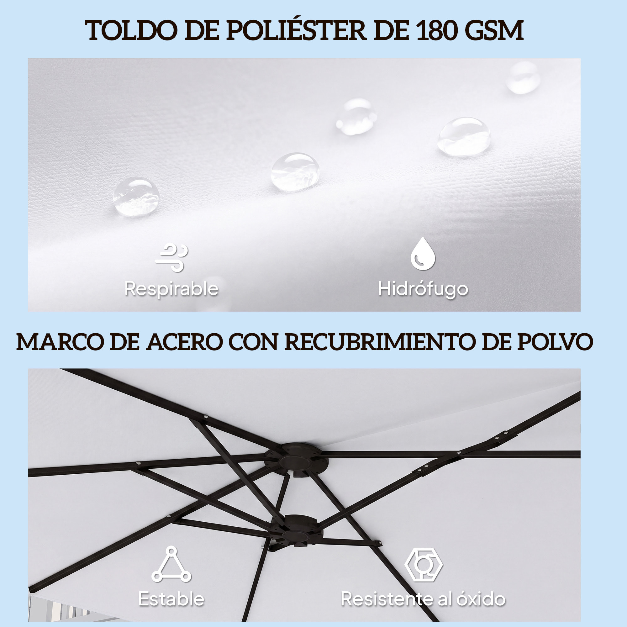 Sombrilla Doble 4,6x2,6 m, Sombrilla Terraza Exterior con Manivela Manual, Protección UV50+, Funda Protectora, Resistente al Agua, Parasol para Jardín, Terraza, Patio, Blanco