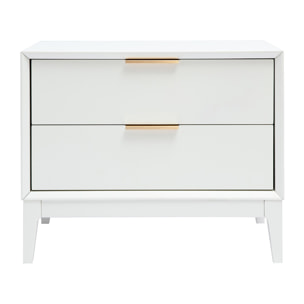 Table de chevet blanche mat et métal doré avec rangements GIANA