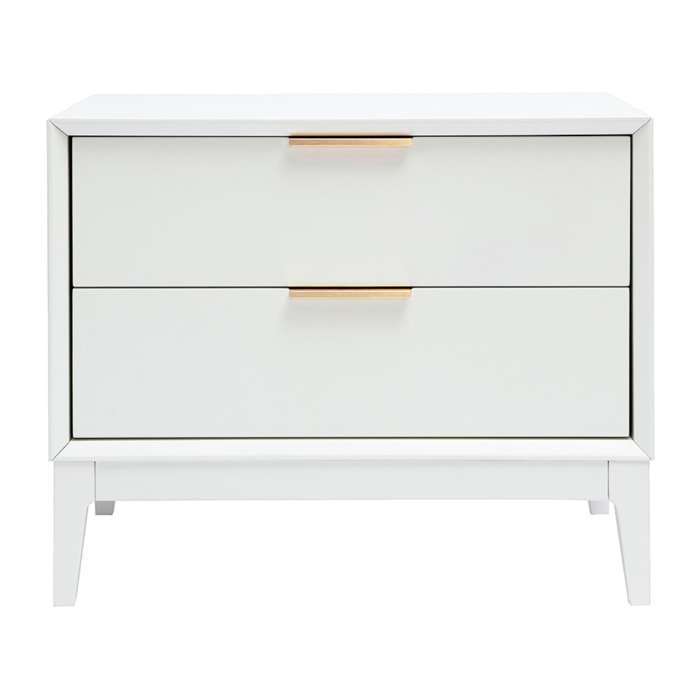 Table de chevet blanche mat et métal doré avec rangements GIANA