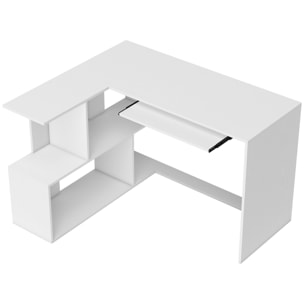 Bureau informatique - bureau d'angle 120 x 100 cm - tablette coulissante clavier, 4 niches - effet bois blanc
