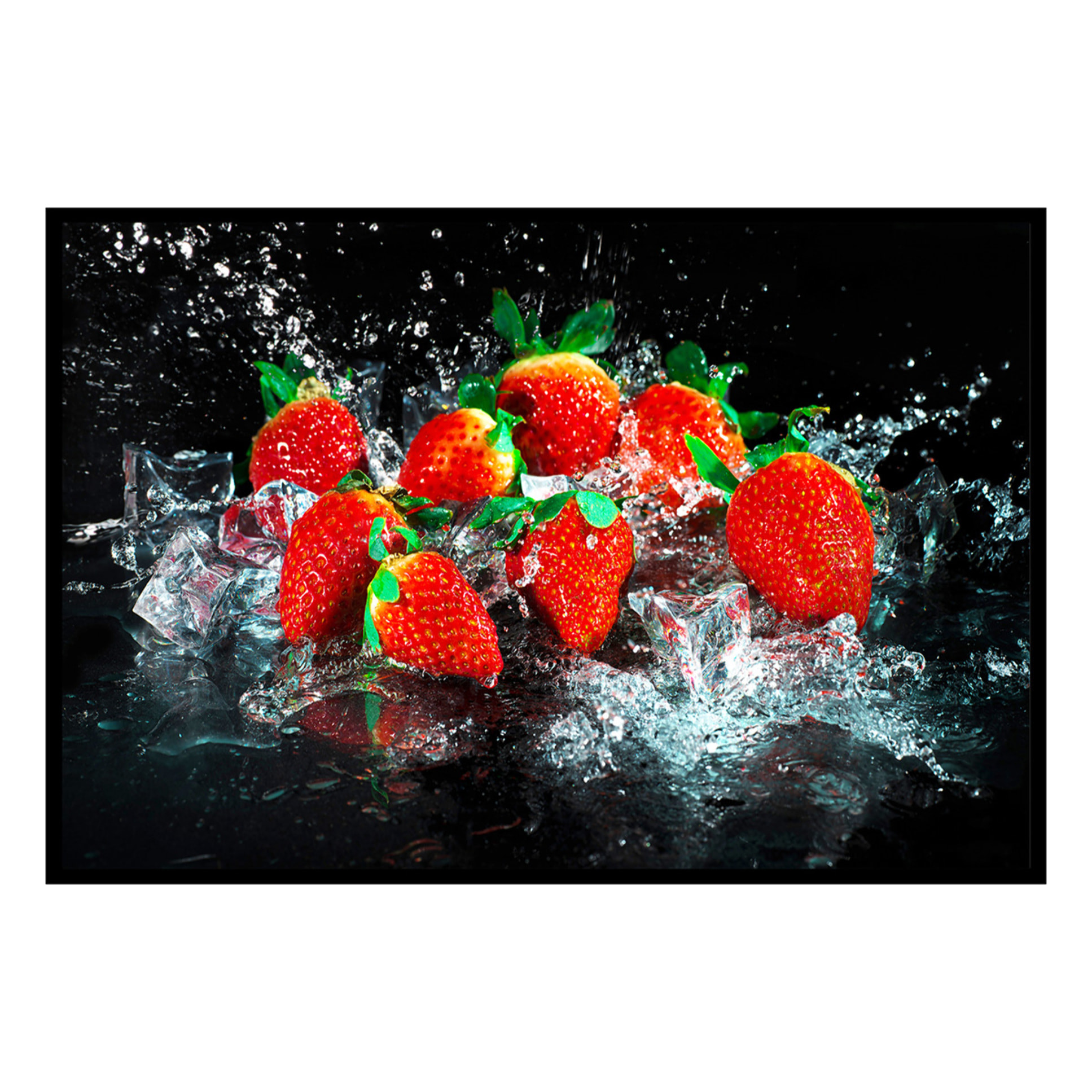 Affiche encadrée fraises fraîches sur glace Affiche + cadre en métal - Noir