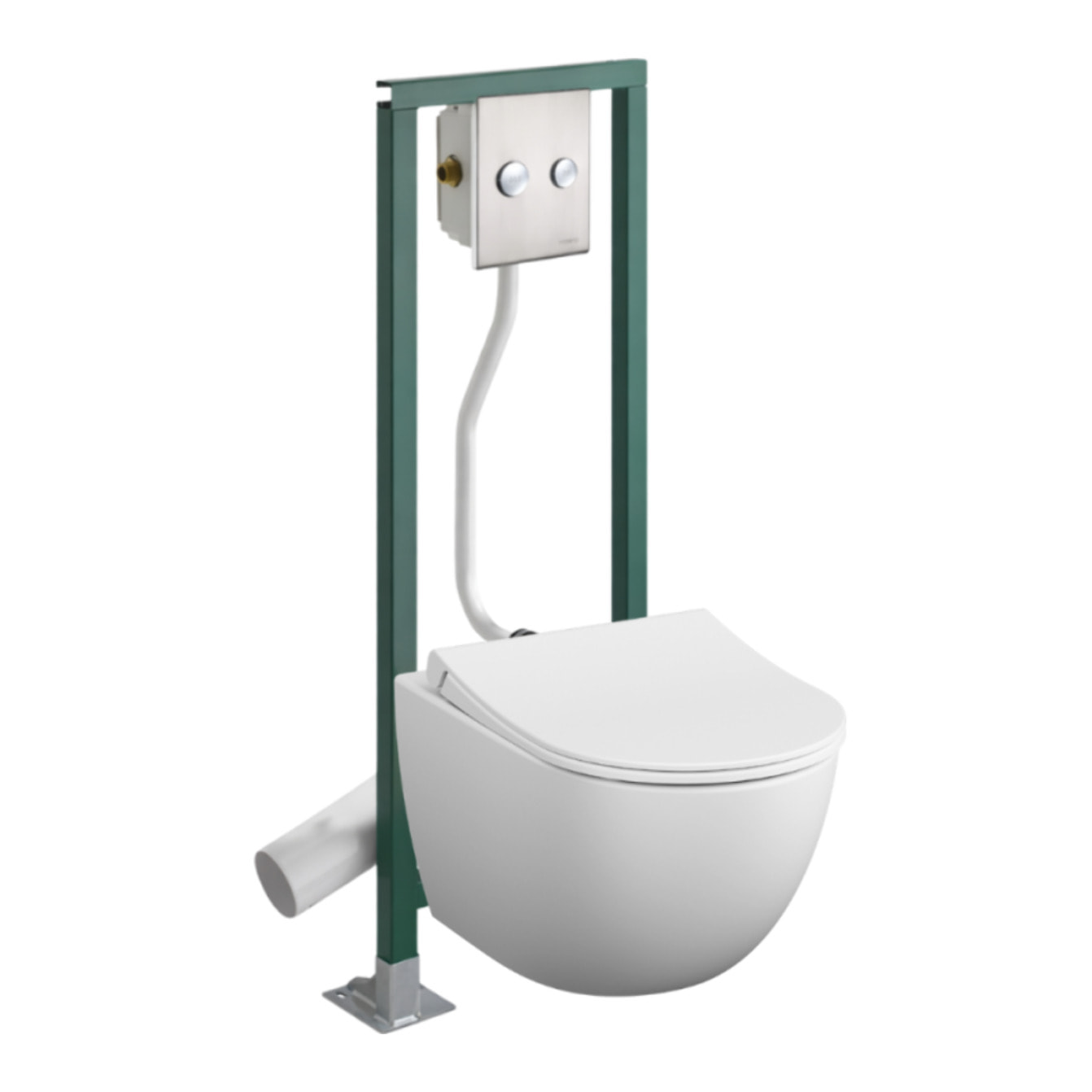 Pack WC suspendu sans bride Sento blanc mat + Abattant frein de chute + Bâti-support autoportant PRESTO + Plaque chromée