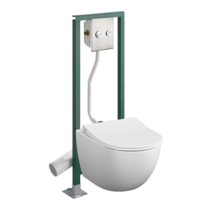 Pack WC suspendu sans bride Sento blanc mat + Abattant frein de chute + Bâti-support autoportant PRESTO + Plaque chromée