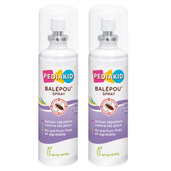 PEDIAKID - Balépou Spray - Action Répulsive contre les Poux - Huiles Essentielles BIO - Spray de 100ml - Lot de 2 produits