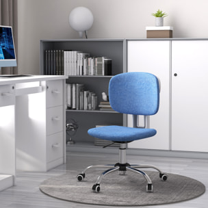 Chaise de bureau hauteur réglable pivotante 360° dossier ergonomique piètement chromé tissu bleu