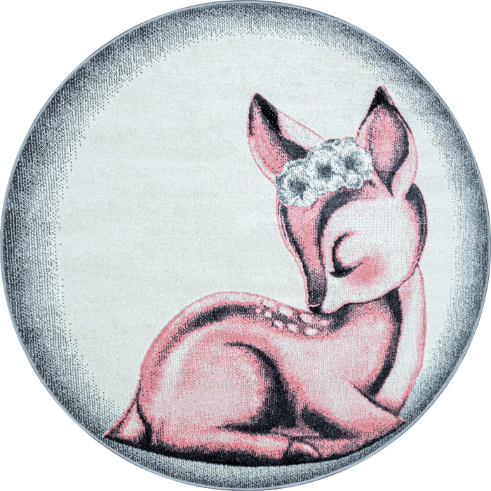 BAMBI - Tapis enfants rond à motif biche rose