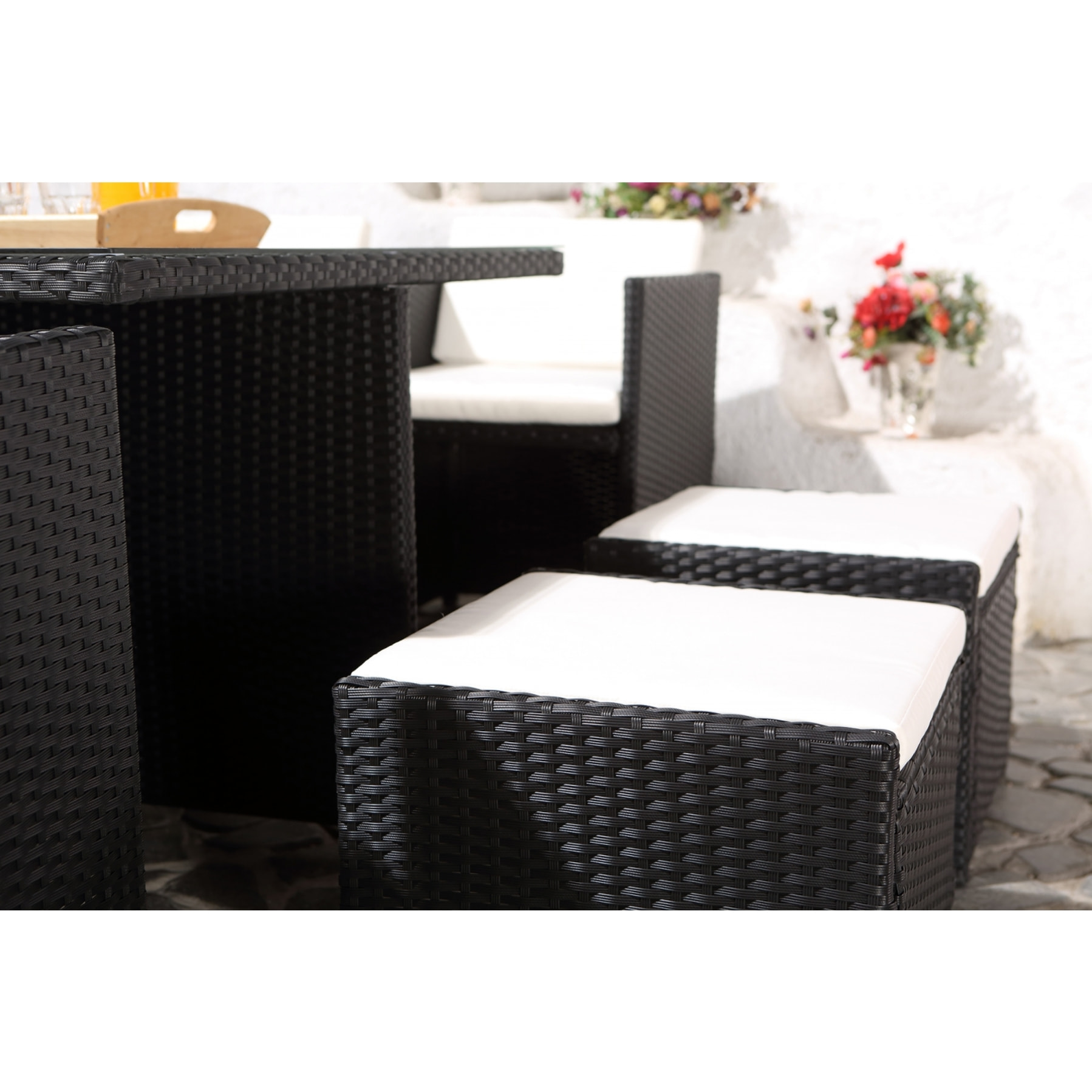 Salon de jardin 8 places noir-blanc + housse de protection REGINA