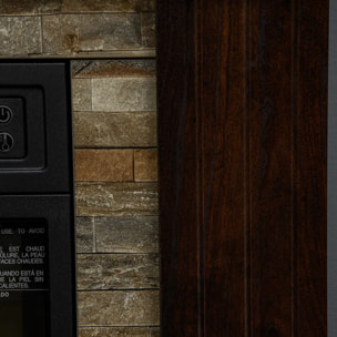 Cheminée électrique 1800W design ranch effet bois foncé et pierre parement télécommande