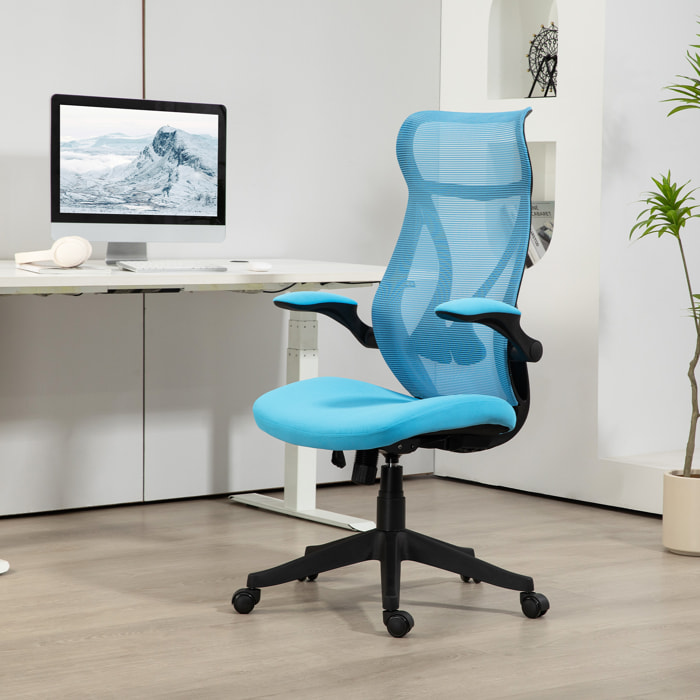 Silla de Escritorio de Malla Silla de Oficina Giratoria con Altura Ajustable Reposabrazos Abatibles y Función de Basculante Silla para Estudio Carga 120 kg Azul Claro