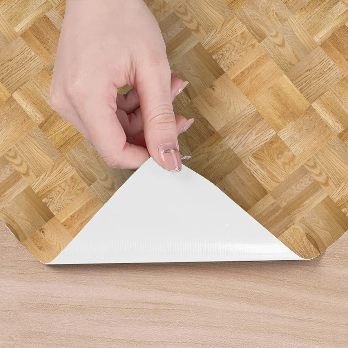 Revêtement sticker sol - PARQUET BOIS MOSAÏQUE - Rouleau adhésif Protection Anti-dérapant